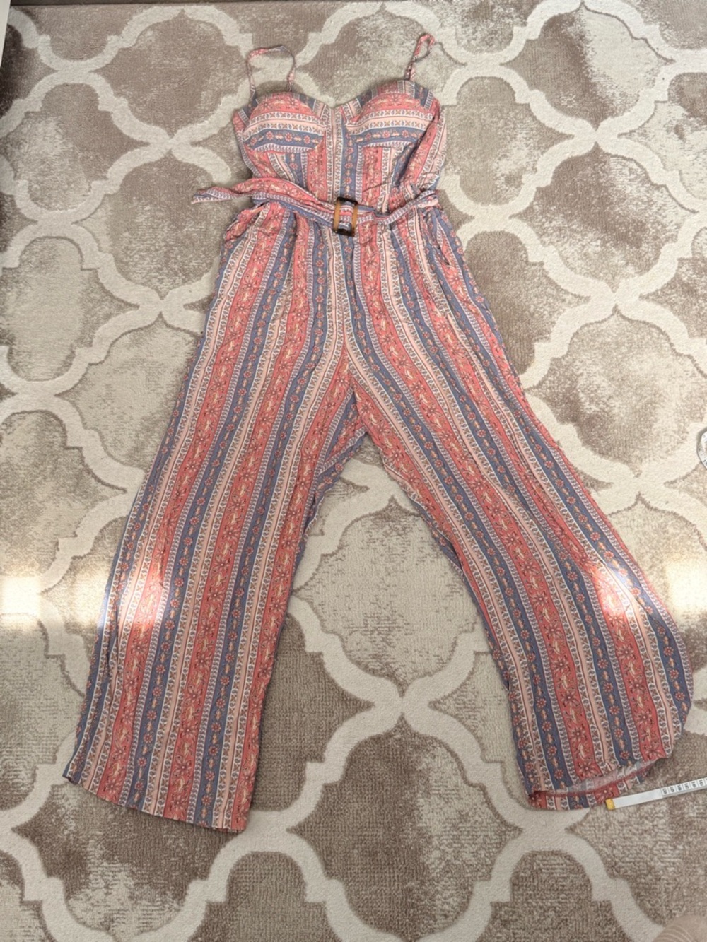 Boho Striped Maxi Jumpsuit in Coral and Blue